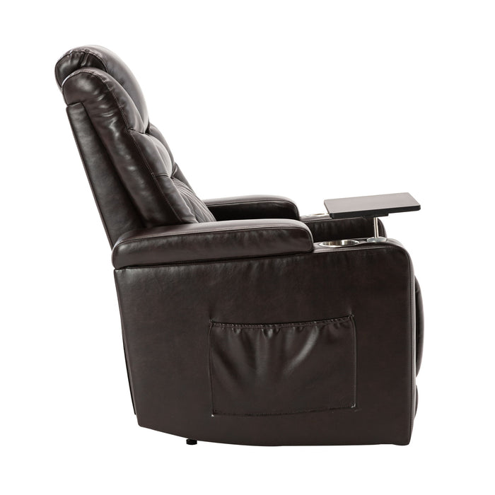 Power Motion Recliner With USB Charging Port And Hidden Arm Storage, Home Theater Seating With 2 Convenient Cup Holders Design And 360 Degree Swivel Tray Table