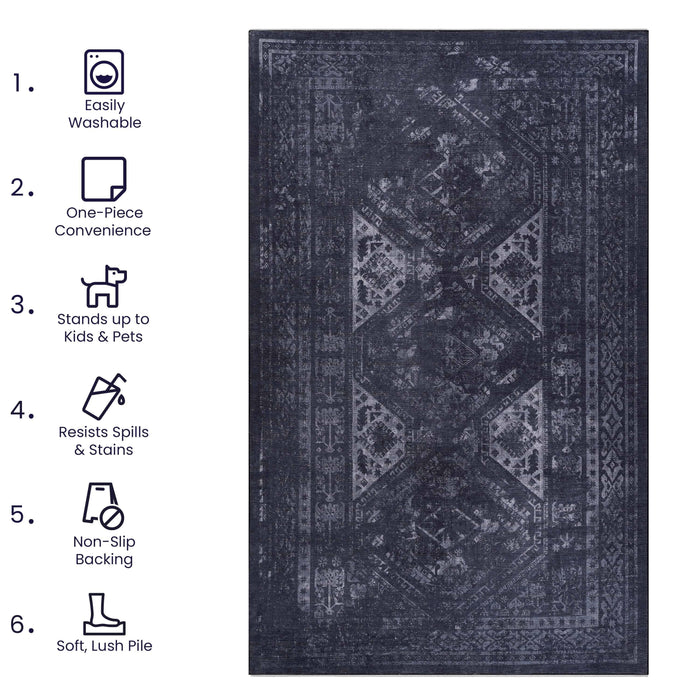 Area Rug, Washable Rug, Low-Pile, Non-Slip, Non-Shedding, Foldable, Kid & Pet Friendly Area Rugs For Living Room, Bedroom, Kitchen, Dining Room Rug, Perfect Gifts