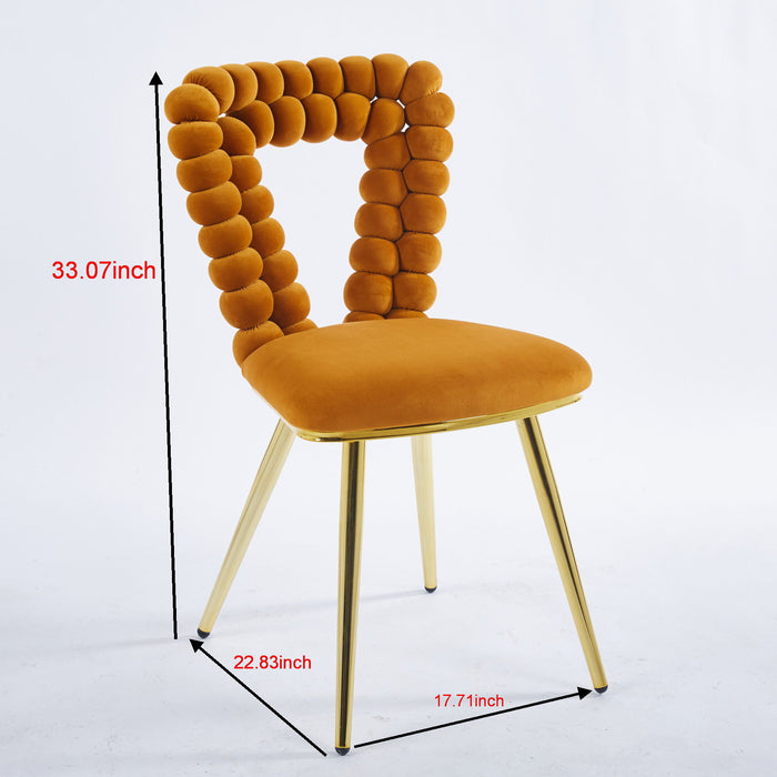 Modern Chair With Iron Tube Legs, Soft Cushions And Comfortable Backrest, Suitable For Dining Room, Living Room, Cafe, Hairball Back