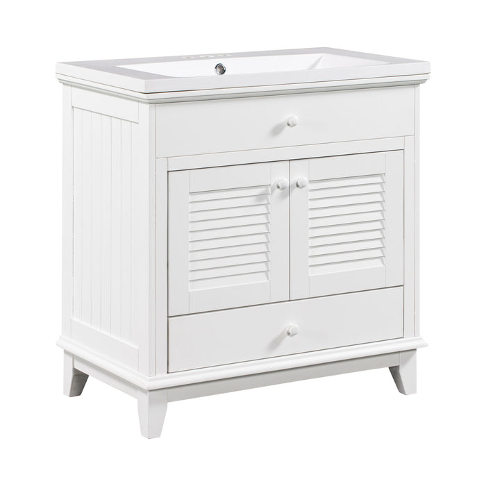 Bathroom Vanity With Sink, Bathroom Cabinet With Two Doors And One Drawer, White