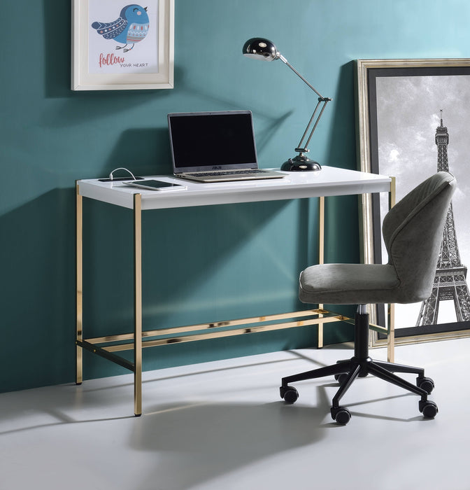 Midriaks - Writing Desk With USB - Golden / White