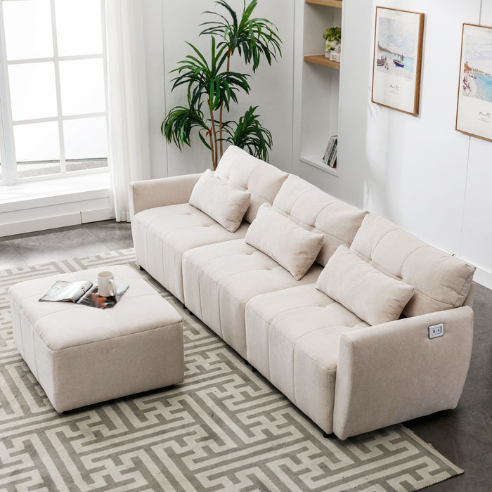 Convertible Sectional Sofa Couch 3 Seat L-Shaped Sofa With Movable Ottoman And USB For Apartment, Living Room, Bedroom