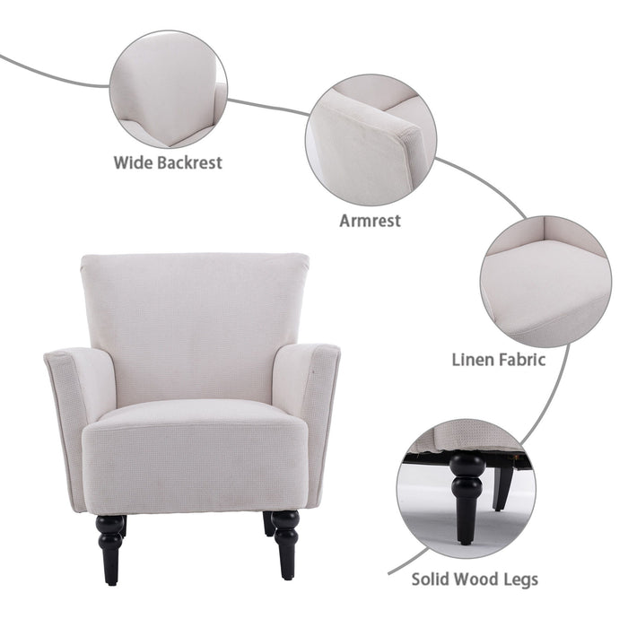 Armchair Modern Accent Sofa Chair With Linen Surface, Leisure Chair With Solid Wood Feet For Living Room Bedroom Studio