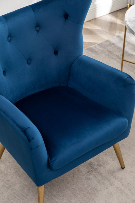 Sovarol - Velvet Button-Tufted Wing Back Accent Chair - Blue