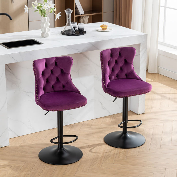 Swivel Velvet Barstools Adjusatble Seat Height, Modern Upholstered Bar Stools With Backs Comfortable Tufted For Home Pub And Kitchen Island (Set of 2)