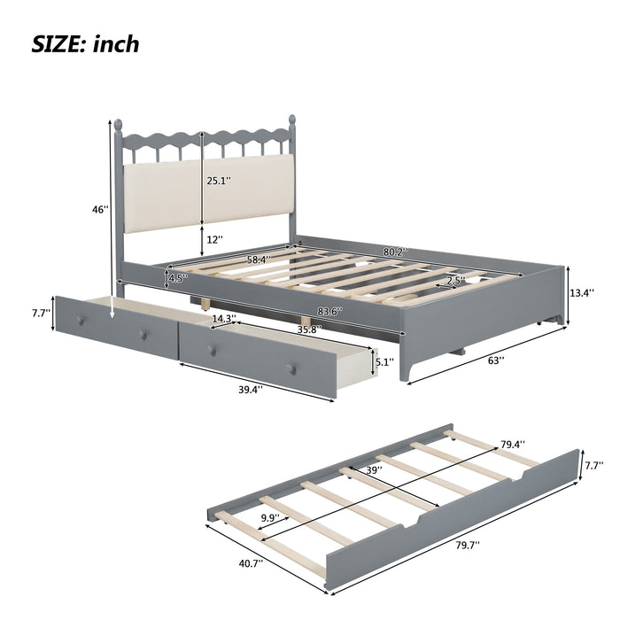 Wooden Storage Platform Bed, With 2 Big Drawers & Trundle