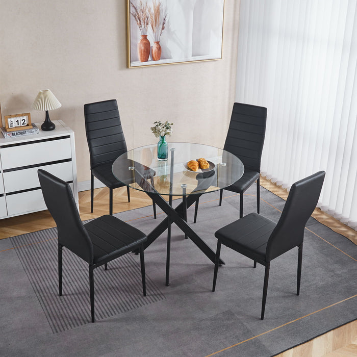 Dining Table With Cross Metal Leg And Tempered Glass, Modern Space Saving Kitchen Table For Living Room