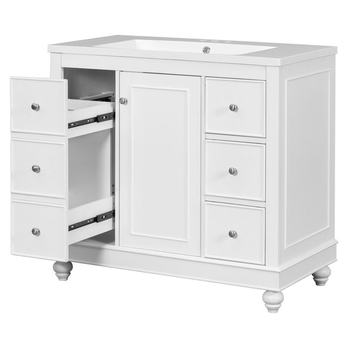 Contemporary Bathroom Vanity Cabinet, 4 Drawers & 1 Cabinet Door, Multipurpose Storage, Resin Integrated Sink, Adjustable Shelves, Solid Wood Frame With MDF