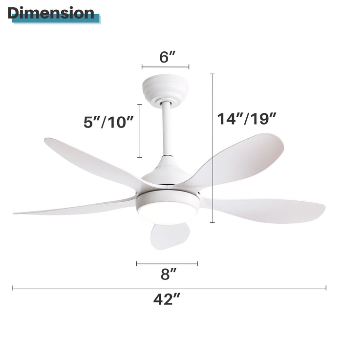 42" Ceiling Fan With Light And Remote Cotnrol 6 Speeds DC Reversible Motor - White