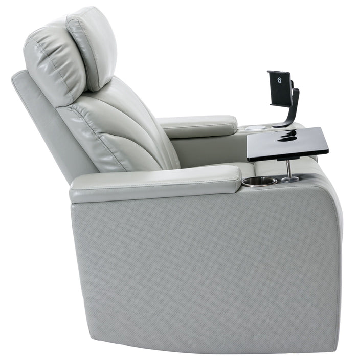 Power Motion Recliner With USB Charging Port And Hidden Arm Storage, Home Theater Seating With Convenient Cup Holder Design, And Stereo