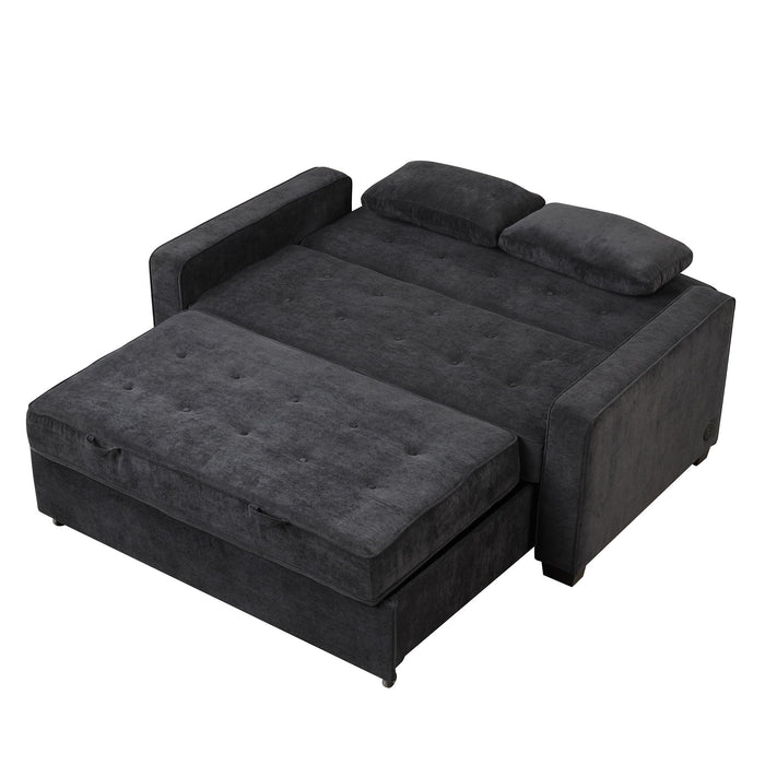 Upholstered Sleeper Bed, Pull Out Sofa Bed Couch Attached Two Throw Pillows, Dual USB Charging Port And Adjustable Backrest For Living Room Space