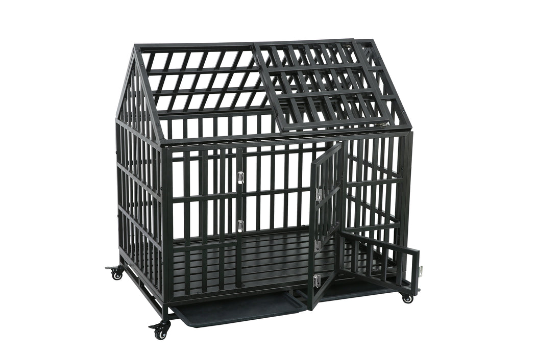 Heavy Duty Dog Cage Pet Crate With Roof - Black