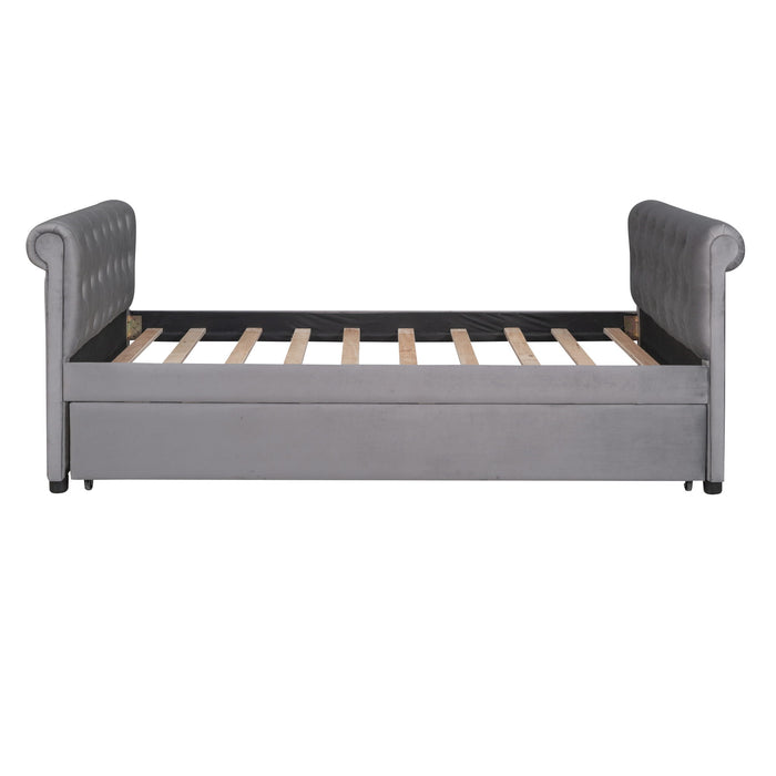 Upholstered Daybed With Trundle, Wood Slat Support