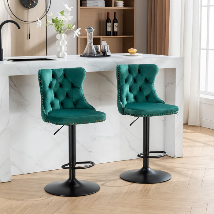 Swivel Velvet Barstools Adjusatble Seat Height, Modern Upholstered Bar Stools With Backs Comfortable Tufted For Home Pub And Kitchen Island (Set of 2)