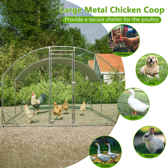 Large Chicken Coop Metal Chicken Run With Waterproof And Anti-Uv Cover, Dome Shaped Walk-In Fence Cage Hen House For Outdoor And Yard Farm Use, 1" Tube Diameter