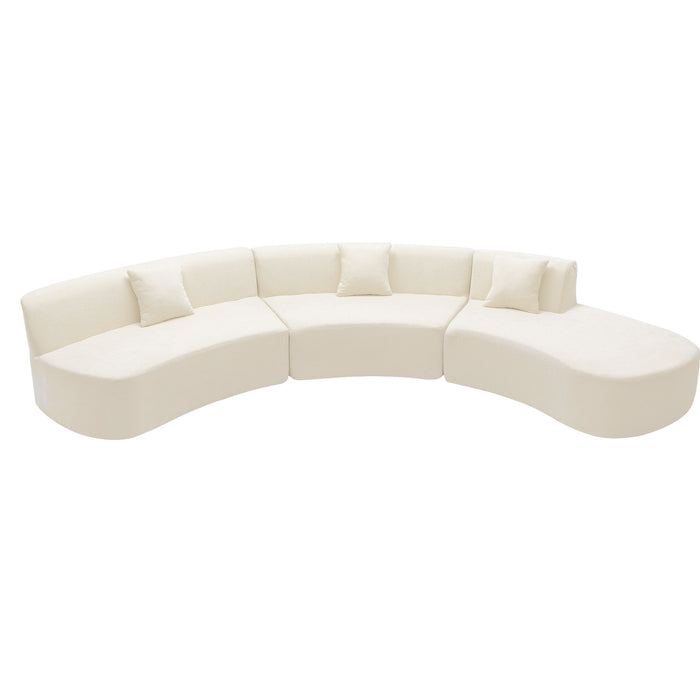 Stylish Curved Sofa Sectional Sofa Chenille Sofa Couch With Three Throw Pillows For Living Room