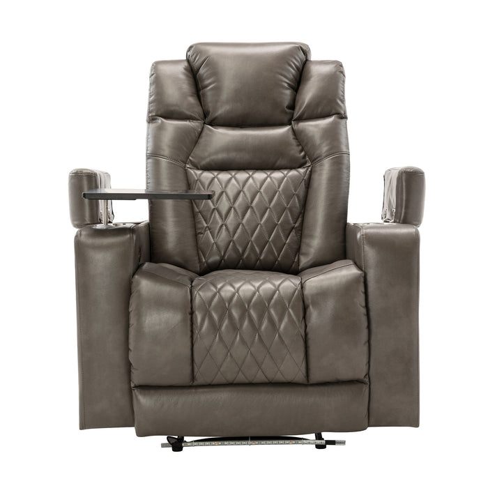 Power Motion Recliner With USB Charging Port And Hidden Arm Storage, Home Theater Seating With 2 Convenient Cup Holders Design And 360 Degree Swivel Tray Table