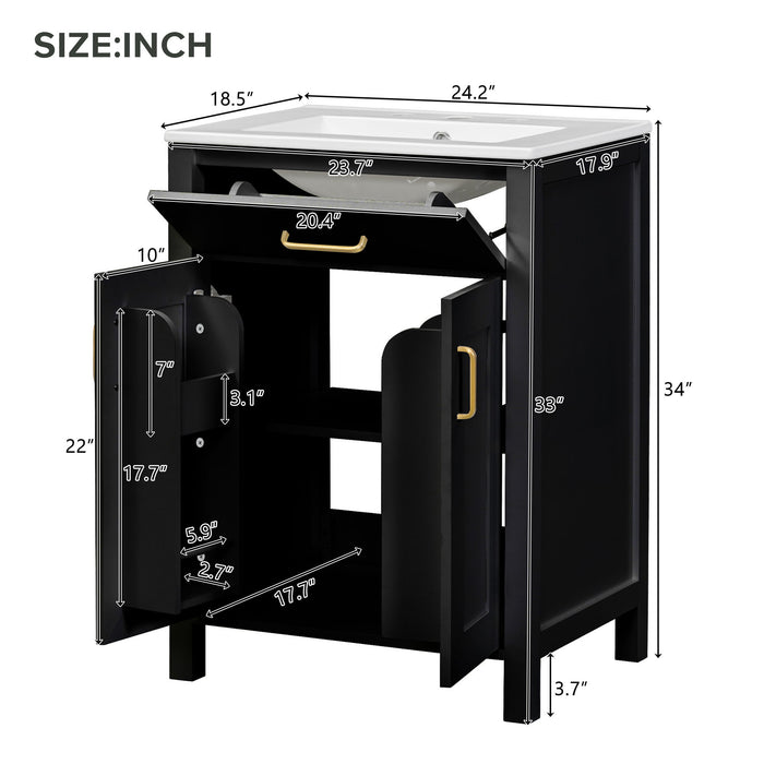 Bathroom Vanity Combo With Ceramic Sink, Luxurious Space-Saving Vanity, 2 Soft Close Doors