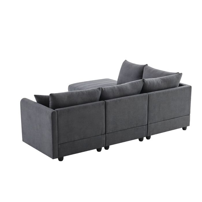 Modern Sectional Sofa With Vertical Stripes, 2 Pillows, 5 Seat Couch With Convertible Ottoman, Various Combinations, L-Shape Indoor Furniture For Living Room