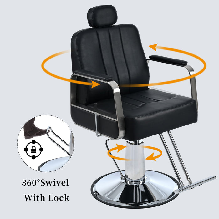 Premium Reclining Barber Chair Salon Chair For Hair Stylist With Heavy Duty Hydraulic Pump, 360° Rotation, Tattoo Chair Shampoo Beauty Salon Equipment, Max Load Weight 400 Lbs