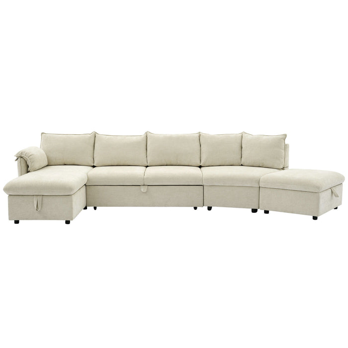 L-Shaped Sofa Sectional Sofa Couch Pull-Out Sofa Bed With A Movable Storage Ottoman, A Storage Chaise Lounge And Two USB Ports For Living Room