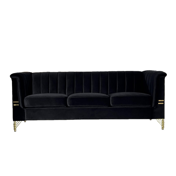 Fx-P82-Bk (Sofa) Modern Sofa Couches For Living Room, Velvet Tight Back Chesterfield Design Couch Upholstered Sofa With Metal Legs Decor Furniture For Bedroom - Black