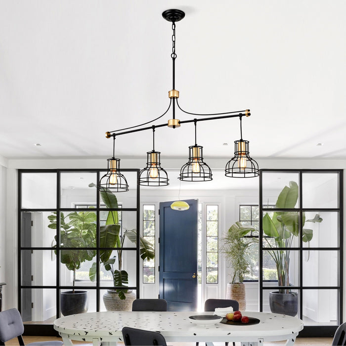 Dining Room Light Fixture / Chandelier Table, 40 -" Hanging For Farmhouse Linear Chandeliers, 5 Light Kitchen Island Lighting Ceiling Chandelier, With Metal Lampshade - Gold / Matte Black