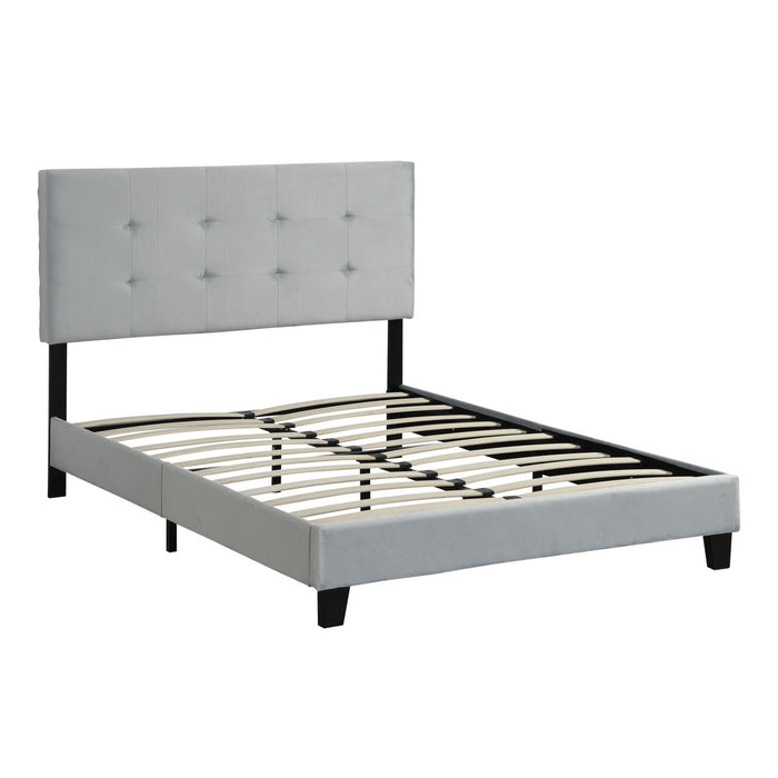 Full Size Upholstered Platform Bed Frame With Pull Point Tufted Headboard, Strong Wood Slat Support, Mattress Foundation, No Box Spring Needed - Gray