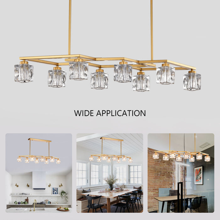 Crystal Chandelier For Dining Room, 8 Light Kitchen Chandelier Light Fixture Modern Metal Industrial Chandeliers For Farmhouse Entryway Living Room (8*G9 Bulbs Included) - Matte Gold