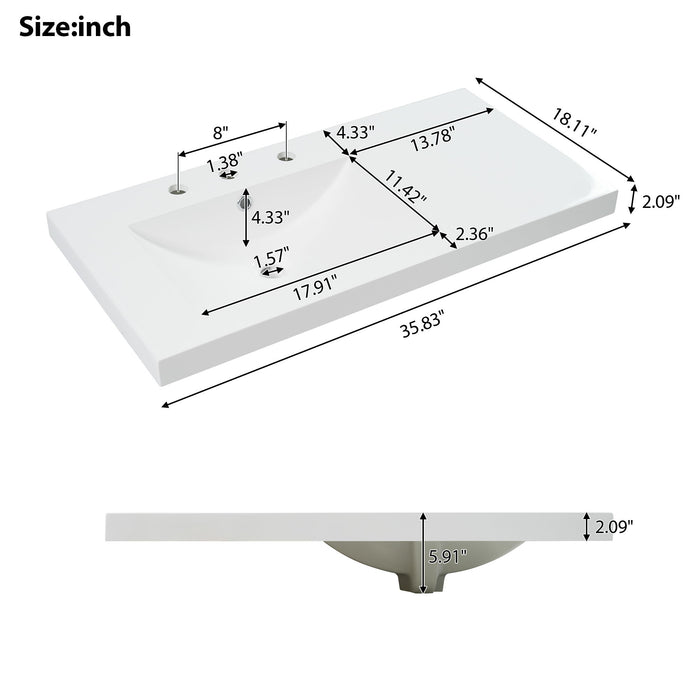 Bathroom Vanity Cabinet With Resin Integrated Sink - 2 Drawers, 3 Doors