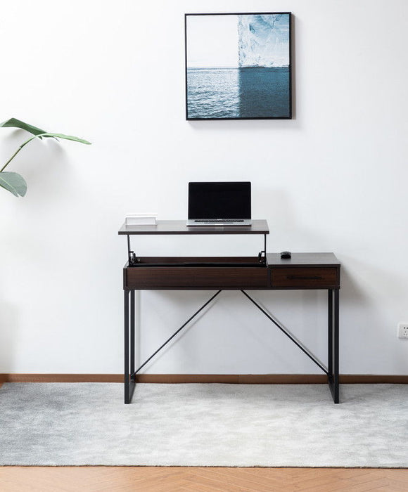 Juno - Wood Lift Top Desk With Hidden Storage And Drawer - Dark Brown