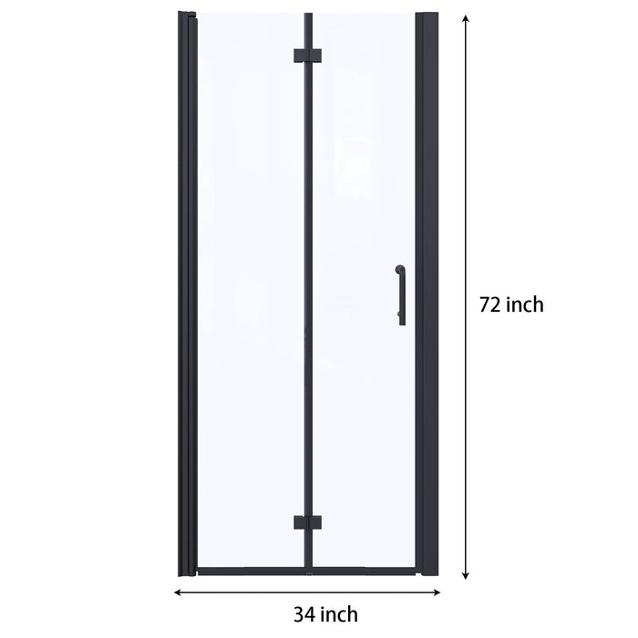 34" Bi-Fold Semi-Frameless Shower Doors In Matte With Clear Glass - Black