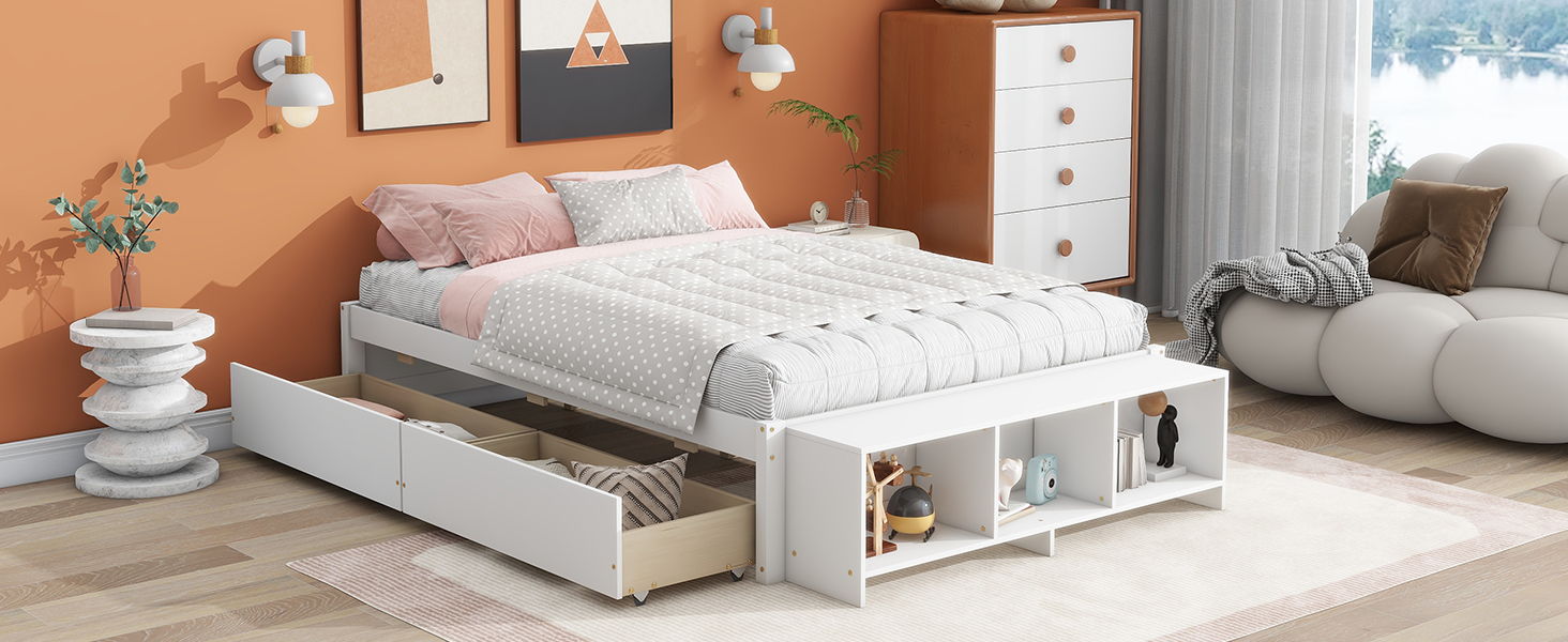 Bed With Storage Case, 2 Storage Drawers, Lengthwise Support Slat