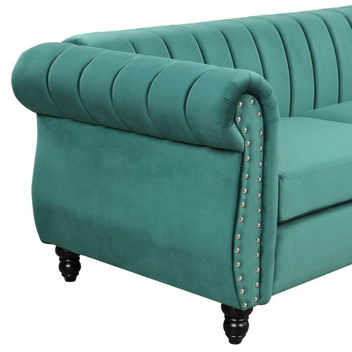 Modern Sofa Dutch Fluff Upholstered Sofa & Solid Wood Legs, Buttoned Tufted Backrest