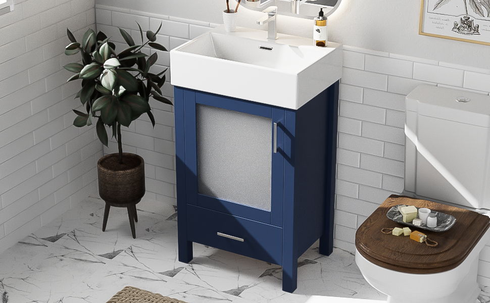 Bathroom Vanity With Ceramic Sink And Ample Storage, Ideal For Small Bathrooms