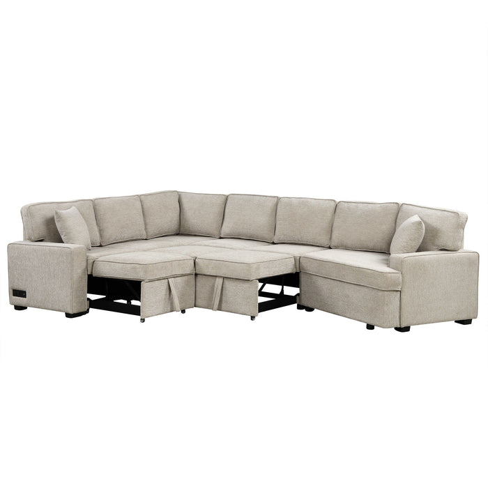 L-Shaped Sofa Sectional Sofa Couch Pull-Out Sofa Bed With Charging Devices And Cup Holders For Living Room