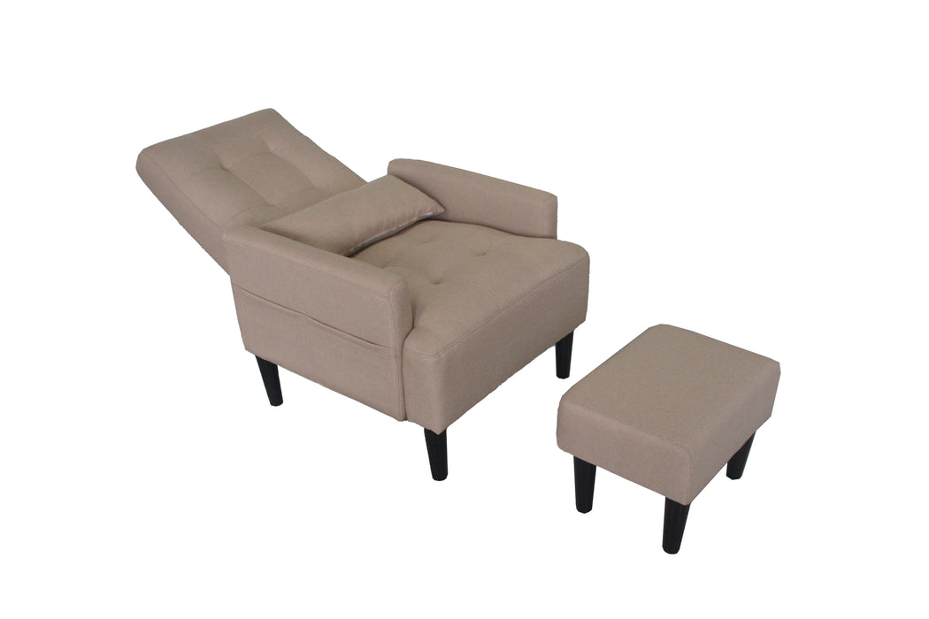 Living Room Sofa Single Chair And Ottoman, Modern Multi-Function Fabric Living Room Sofa Lounge Chair Bed And Stool. Soft Leisure Single Chair Adjustable Into 5 Angles With Sofa Bed