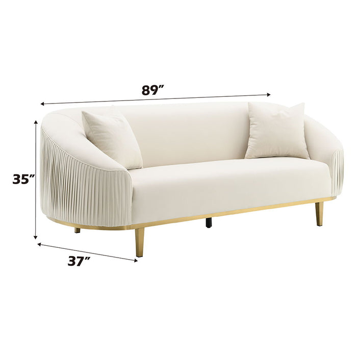 Martina - Sofa With 2 Pillows - Ivory Velvet