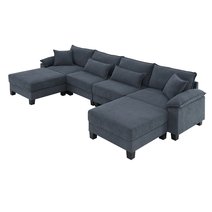 Corduroy Modular Sectional Sofa, U Shaped Couch With Armrest Bags, 6 Seat Freely Combinable Sofa Bed, Comfortable And Spacious Indoor Furniture For Living Room - Gray