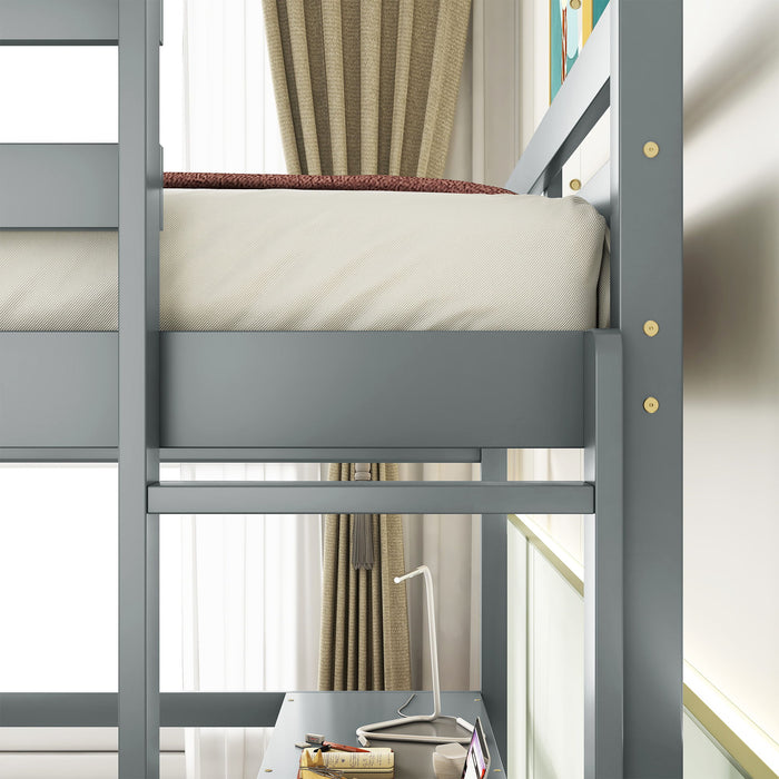 Loft Bed With Built-In Desk, Ladder Platform, Ladders, Guardrails