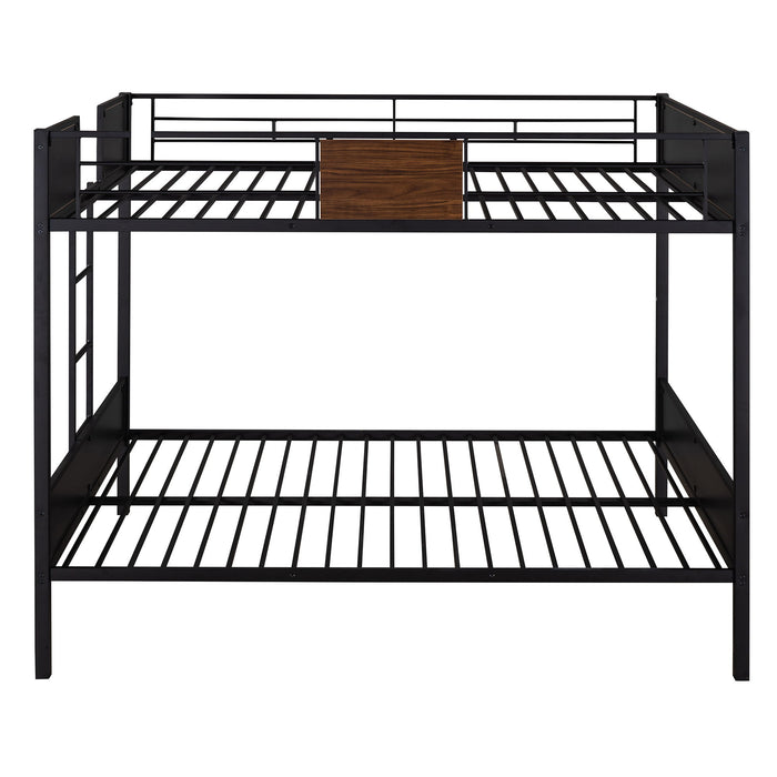 Full Over Full Bunk Bed Modern Style Steel Frame Bunk Bed With Safety Rail, Built-In Ladder For Bedroom, Dorm, Boys, Girls, Adults - Brown