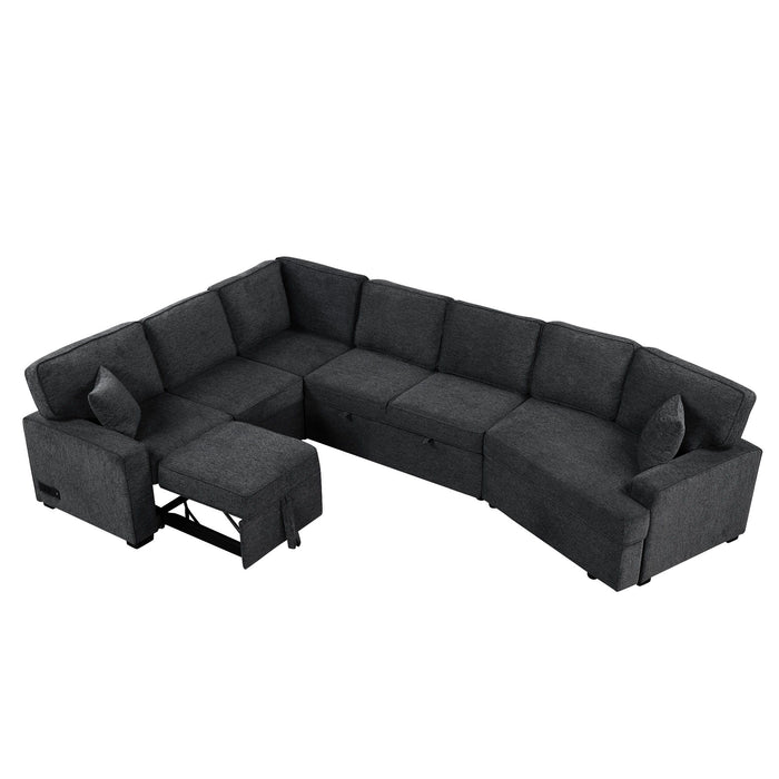 L-Shaped Sofa Sectional Sofa Couch Pull-Out Sofa Bed With Charging Devices And Cup Holders For Living Room