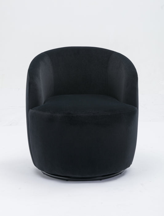 Velvet Fabric Swivel Accent Armchair Barrel Chair With Powder Coating Metal Ring