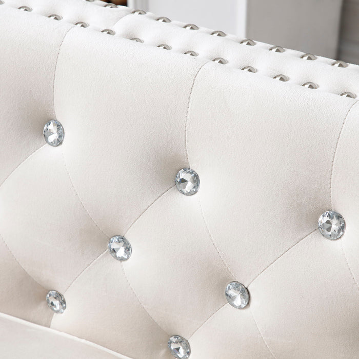 Modern Sofa Jeweled Buttons Tufted Square Arm Couch, 2 Pillows Included