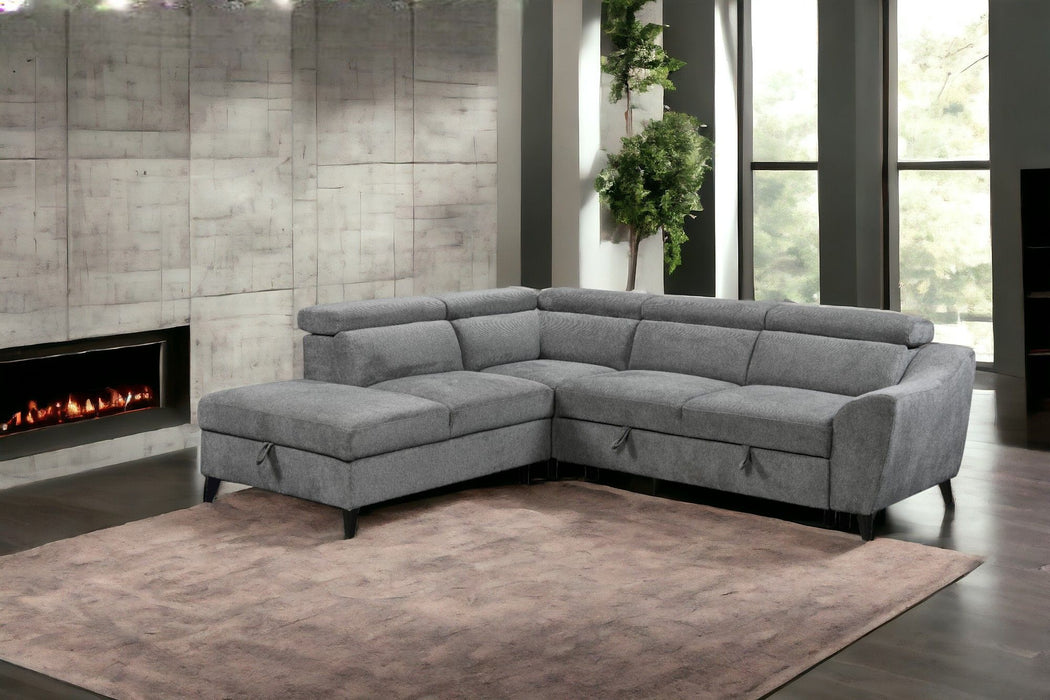 Wrenley - Chenille Sectional Sofa With Sleeper Storage - Gray