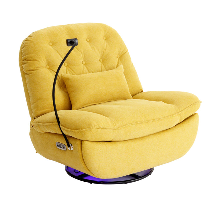 270° Swivel Power Recliner With Voice Control - Bluetooth Music Player, USB Ports, Atmosphere Lamp, Hidden Arm Storage And Mobile Phone Holder For Living Room, Bedroom, Apartment