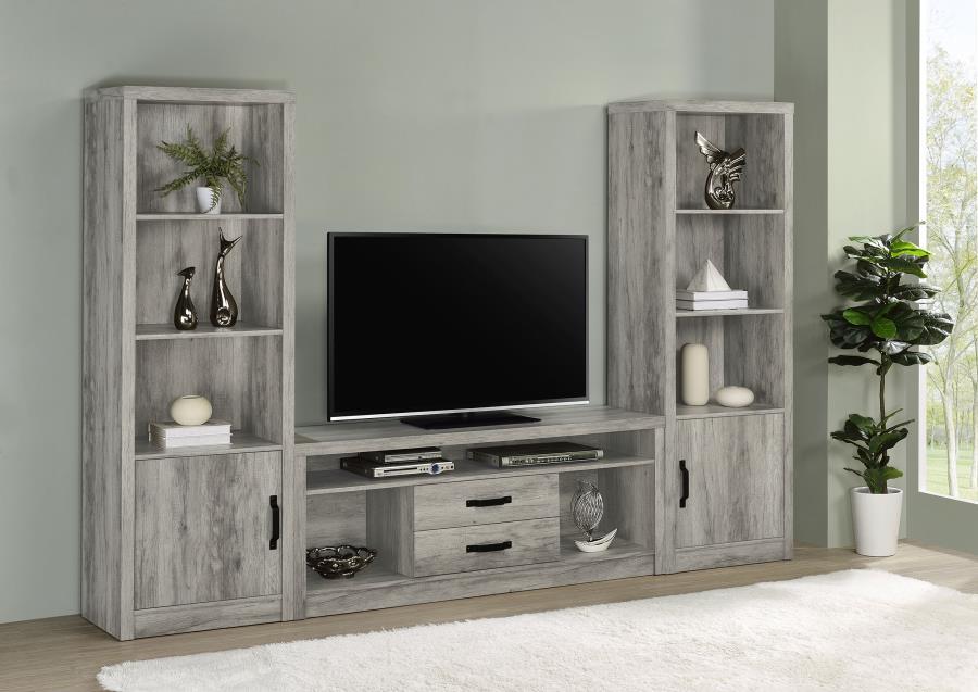 Burke - 3-Shelf Media Tower With Storage Cabinet - Gray Driftwood