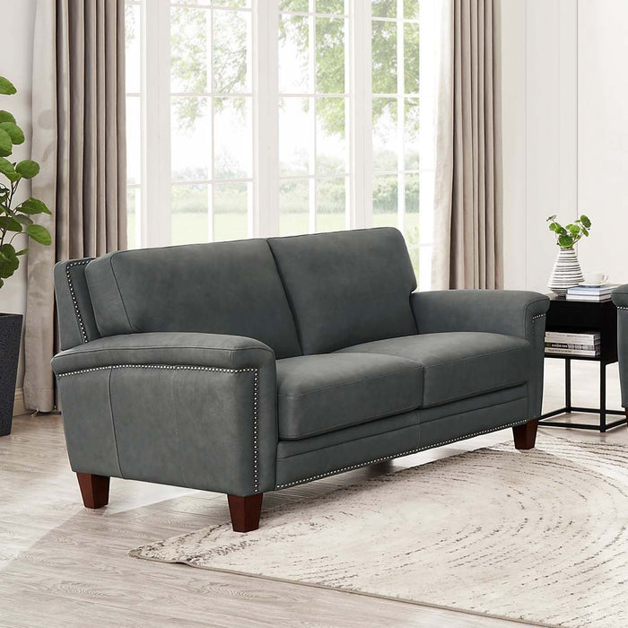 Sherwood - Leather Loveseat - Charcoal Gray