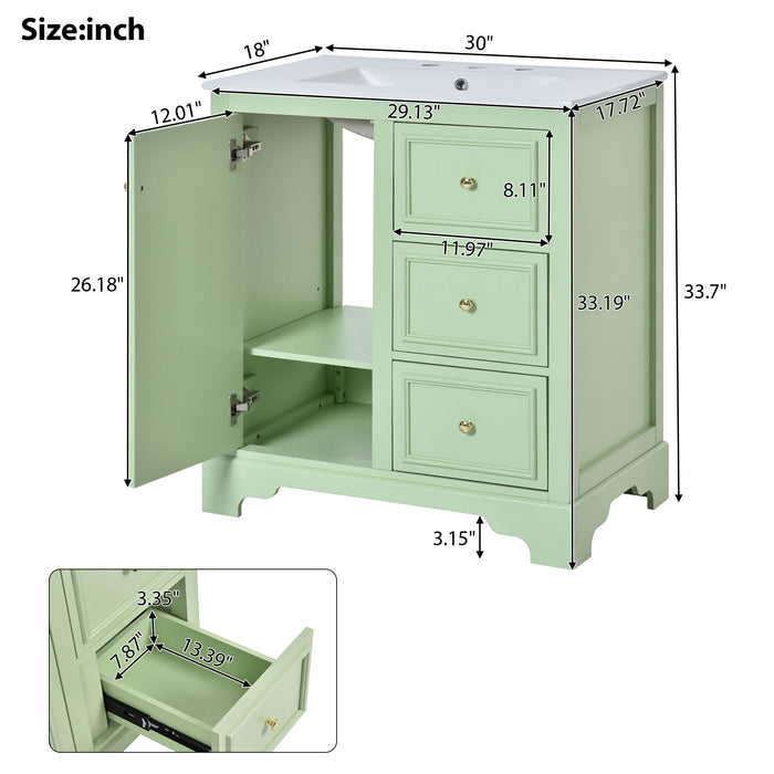 Bathroom Vanity Cabinet With Ceramic Basin, 3 Drawers And Adjustable Shelves