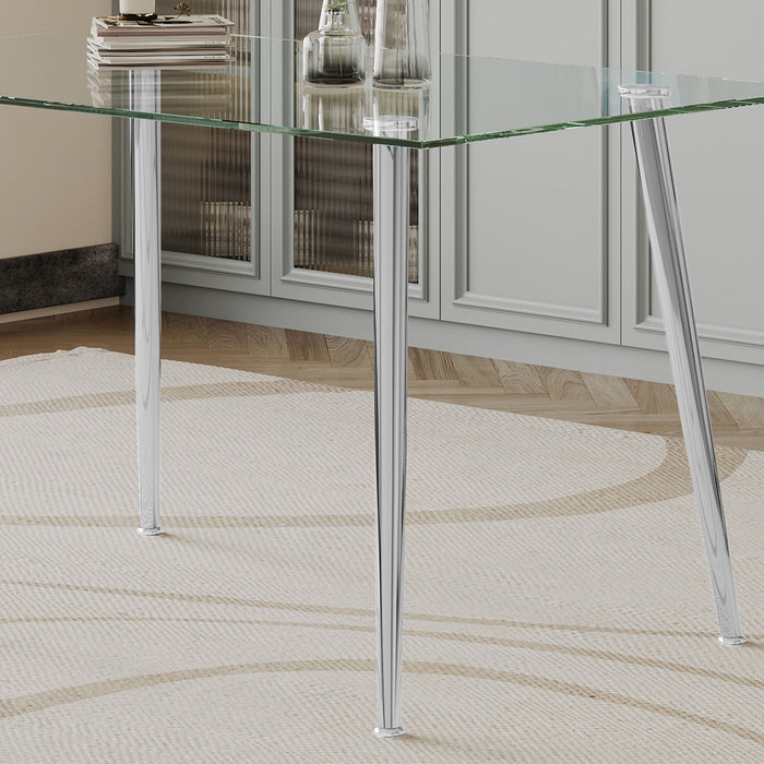 Tempered Glass Top Dining Table With Stainless Steel Legs